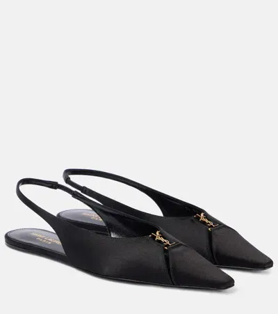 Saint Laurent Babylone Satin Slingback Ballerina Flats In Black