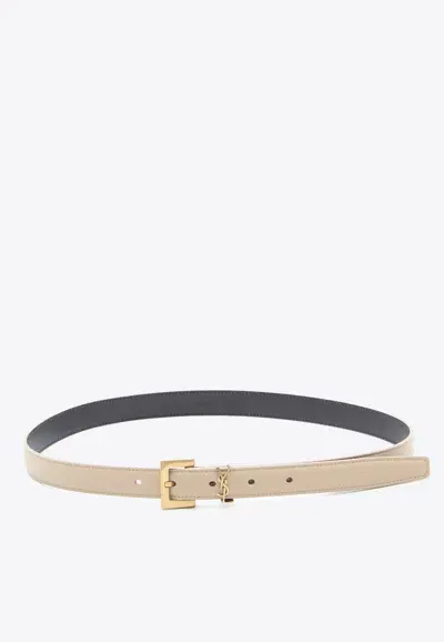 Saint Laurent Cassandre Thin Belt In Beige