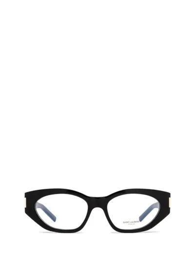 Saint Laurent Cat-eye Frame Glasses In 001 Black Black Transpare