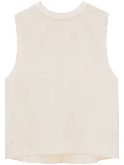 Saint Laurent Round-neck Silk Top In Nude & Neutrals