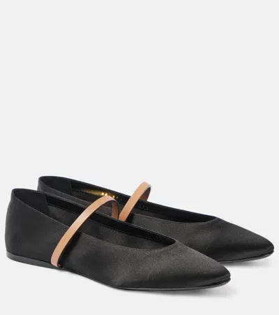 Saint Laurent Gio Satin Ballet Flats In Black