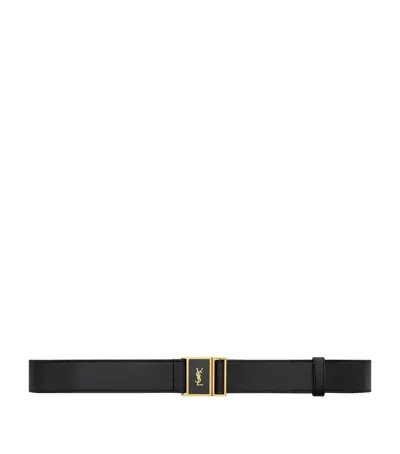 Saint Laurent Leather Cassandre Belt In Black