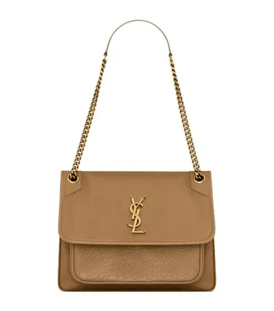 Saint Laurent Niki Baby Leather Shoulder Bag In Dark Cork