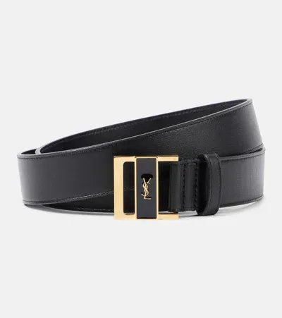 Saint Laurent New Line Leather Belt In Black