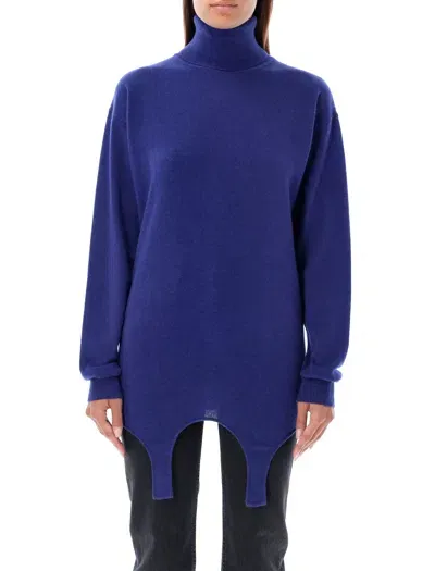 Saint Laurent Oversized Cashmere Sweater With Unique Hem Details In Blue