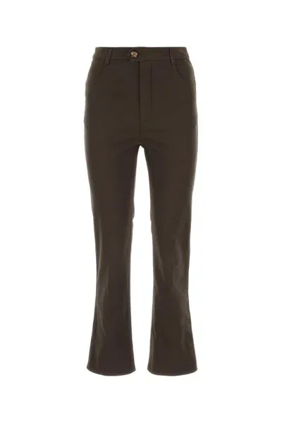 Saint Laurent Cotton-twill Straight-leg Pants In Brown