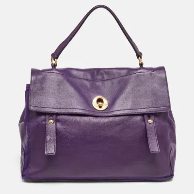 Pre-owned Saint Laurent Purple Canvas And Leather Large Muse Two Top Handle Bag