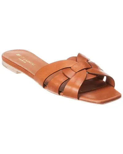 Saint Laurent Tribute Leather Sandal In Brown