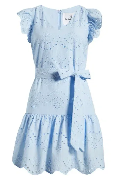 Sam Edelman Paisley Eyelet Tie Belt A-line Minidress In Powder Blue