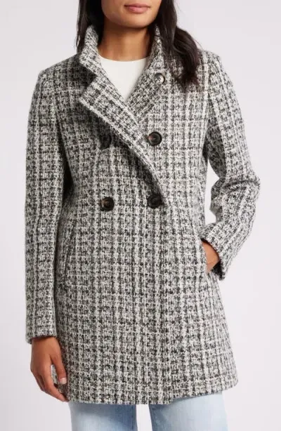 Sam Edelman Stand Collar Double Breasted Coat In Natural Tweed