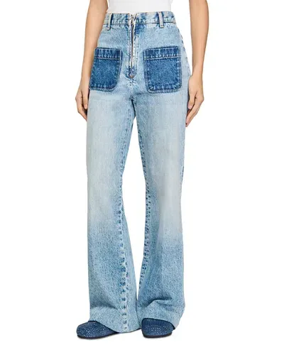 Sandro Oslone High Waisted Wide Leg Jeans In Light Blue Jean