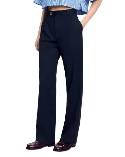 Sandro Printemps Straight Leg Pants In Navy Blue