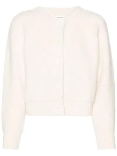 Sandro Round-neck Brushed Cardigan In Neutrals