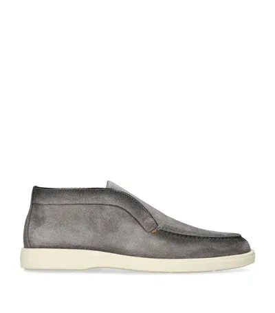 Santoni Suede Detroit Loafers In Grey