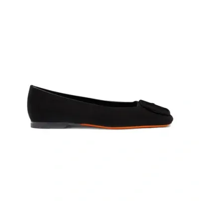 Santoni Maya Suede Buckle Ballerina Flats In Black