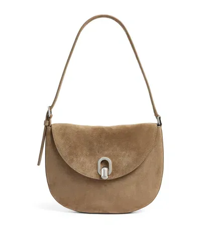 Savette Suede Small Tondo Shoulder Bag In Beige