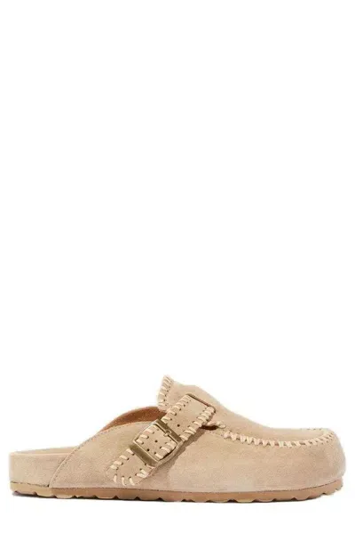 Scarosso Cheyenne Round Toe Mules In Beige