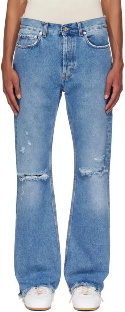 Séfr Blue Rider Cut Jeans In Trashed Mid Blue