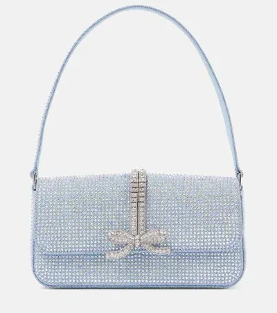 Self-portrait Bow-detail Embellished Denim Shoulder Bag In Blue