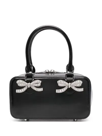 Self-portrait Crystal Bow Detail Mini Tote Bag In Black