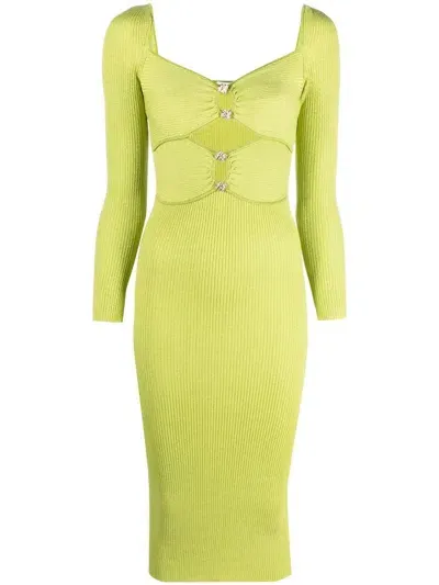 Self-portrait Long-sleeve Knitted Dress In Green