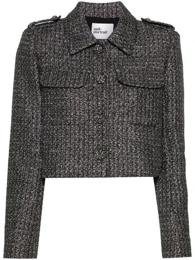 Self-portrait Metallic Bouclé Jacket In Grey