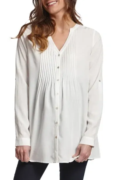 Seraphine Plissé Button-up Maternity/nursing Shirt In Open White