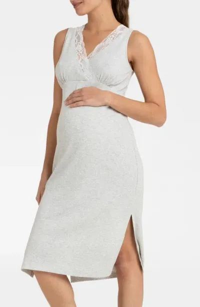 Seraphine Sleeveless Maternity Nightgown In Grey Marl