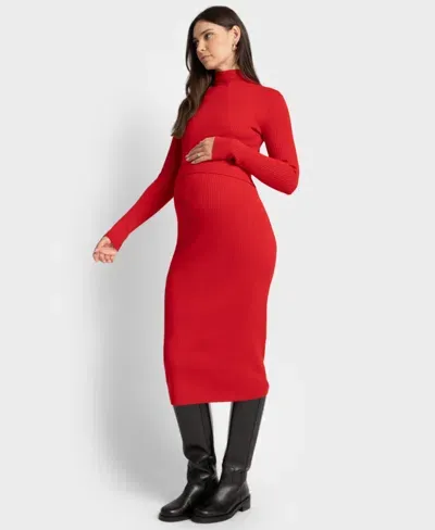 Seraphine Women's Ribbed Maternity Dress In Red