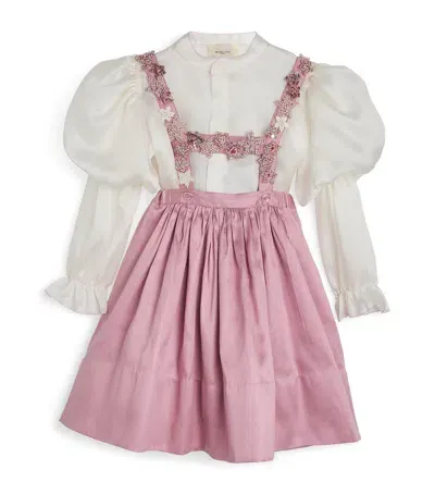 Shatha Essa Kids' Satin Shirt And Skirt Set In Pink