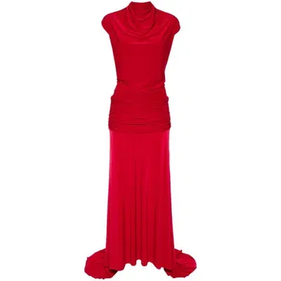 Siedres Flek Open-back Gathered Jersey Maxi Dress In Red