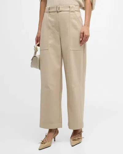 Simkhai Jenny Belted Straight-leg Faux Leather Pants In Sand