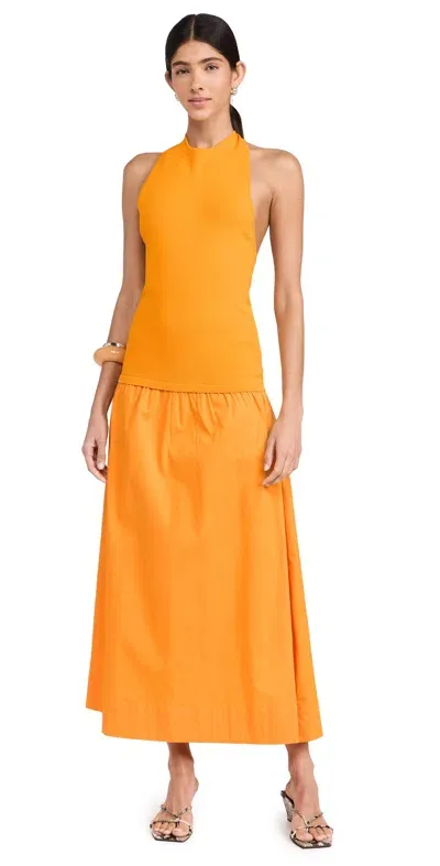 Simon Miller Junjo Knit & Poplin Dress Sherbet Orange In Multi