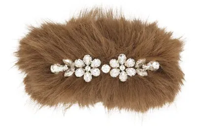 Simone Rocha Brown Furry Crystal Hair Clip In Brown/crystal