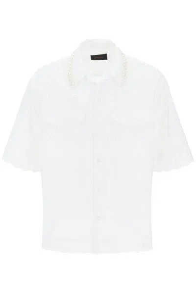 Simone Rocha Camicia In Pizzo Sangallo Con Perle In White