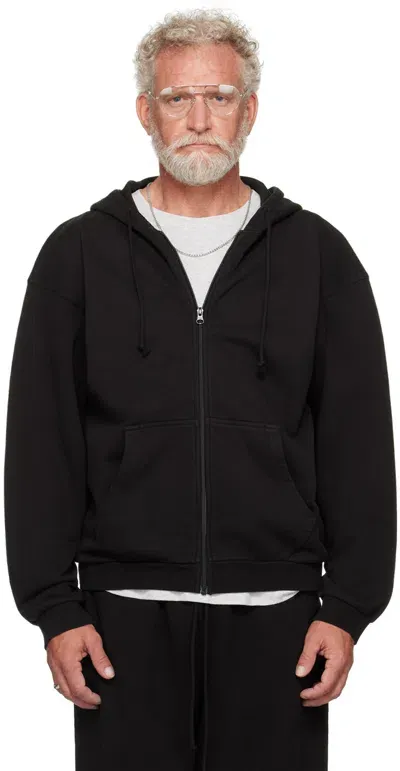 Skims Black Terry Relaxed Zip Up Hoodie In Washed Obsidian