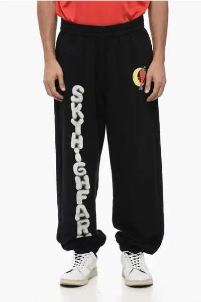 Sky High Farm Brushed Cotton Joggers With Printed Logo In Black