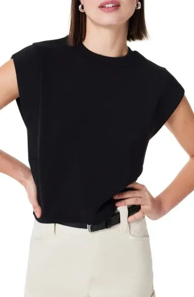 Spanx Aire Cap Sleeve Crop Top In Very Black