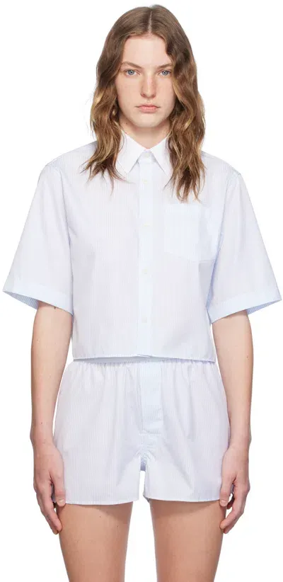 Sporty And Rich Sporty & Rich Embroidered Crop Shirt In White/light Blue