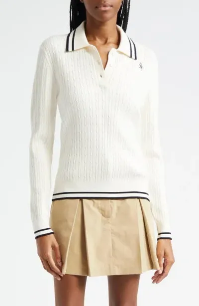 Sporty And Rich Sporty & Rich Cable Tipped Long Sleeve Polo Sweater In Cream