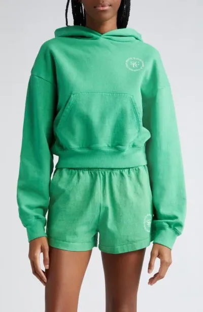 Sporty And Rich Connecticut Crest Cropped Printed Cotton-jersey Hoodie In Verde/white