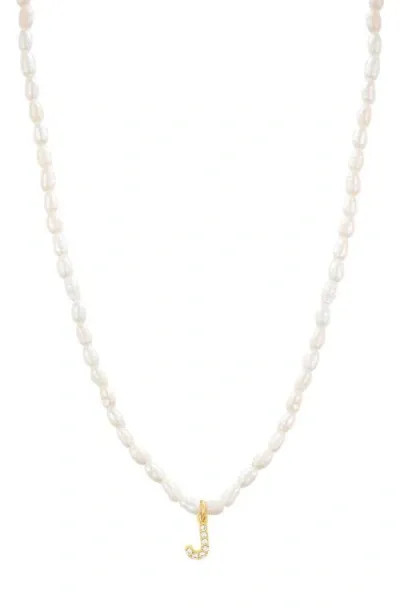 St. Moran Initial Freshwater Pearl Beaded Necklace In White - J