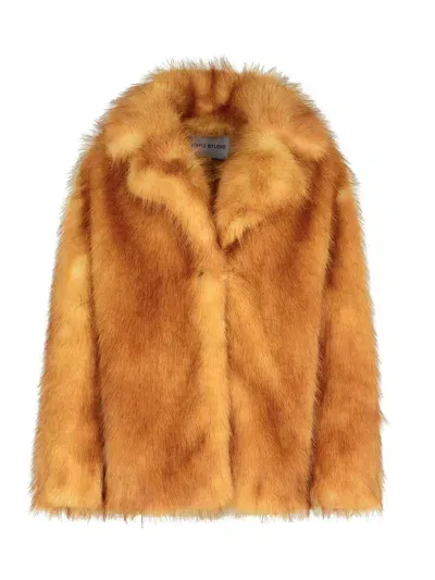 Stand Studio Short Janice Coat In Faux Fur In Beige