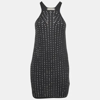 Pre-owned Stella Mccartney Black Embellished Cotton Knit Mini Tank Dress S In Grey