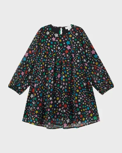 Stella Mccartney Kids' Girl's Multicolor Star-print Dress In Black