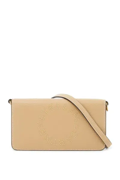 Stella Mccartney Mini Shoulder Bag With Logo Print In Beige