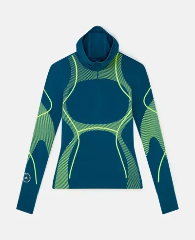 Stella Mccartney Truepace Hooded Running Long Sleeve Midlayer Top In Tech Mineral