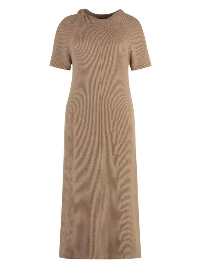 Stella Mccartney Short Sleeved Crewneck Knitted Dress In Beige