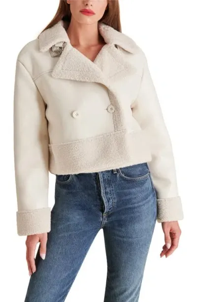 Steve Madden Athen Faux Shearling Aviator Jacket In Bone