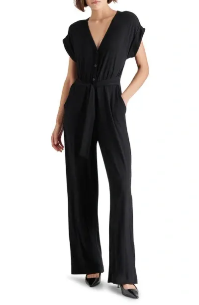 Steve Madden Romina Belted Wide Leg Jumpsuit In Black